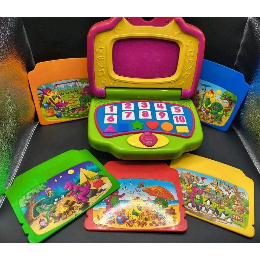 Vintage Barney  Purple Dinosaur Interactive Laptop Mattel W/5 cartridges works